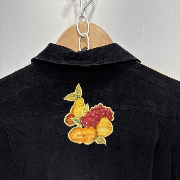 Quacker Factory Appliqué Fall Harvest Corduroy Shirt M Black Orange Button Up - Picture 5 of 10